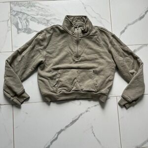 Skims Shrunken Cotton Half Zip Pullover French Terry S Khaki/Desert sz Small